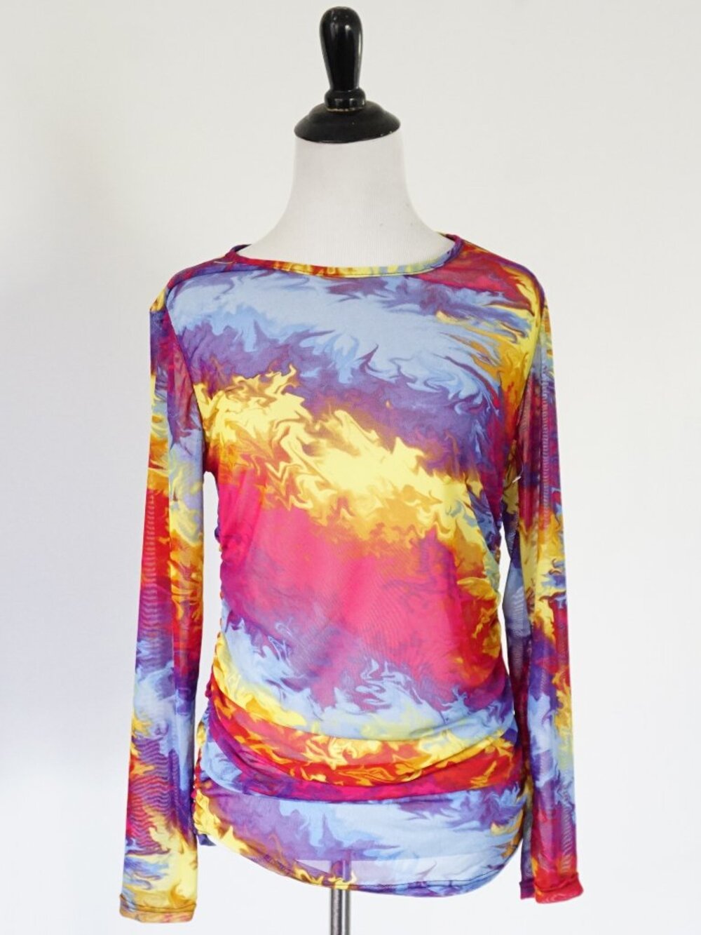 Mesh Long Sleeve Rainbow Abstract Colorful Top From Love L NWOT